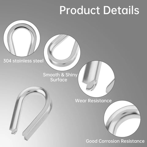 8 Piece 3/8 Inch Wire Rope Clamps And 4 Pcs M10 Stainless Steel Thimbles For Cable Rigging shown with product details