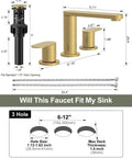 Top Shelf Brushed Gold 3 Hole 8 Inch Widespread Bathroom Sink Faucet Built Dang Solid For Zero Leak Reliability And Flows Smooth As Butter Straight Out The Box with dimensions and installation details.