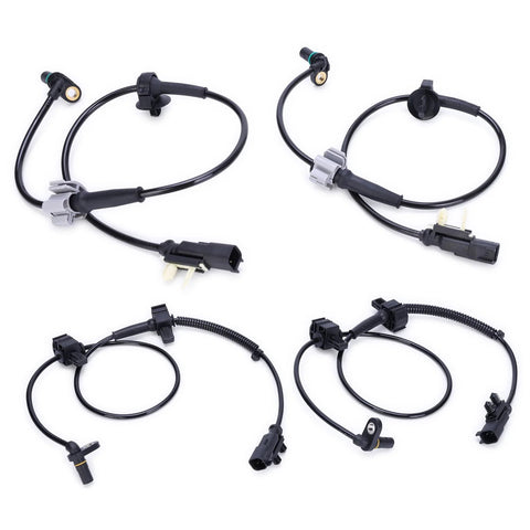 4-pack ABS wheel speed sensor harness kit with front and rear sensors, black wires and gray connectors.