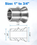 Pro Grade Stainless Steel High Misalignment Spacers For Rod Ends Industrial Precision Bearing Shims, 1" to 3/4" size.
