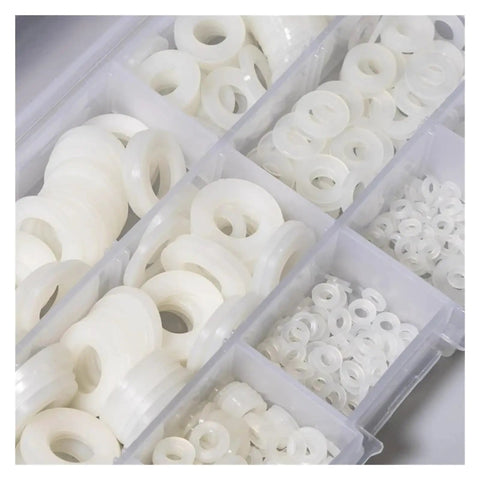 720 Piece Nylon Washer Kit With O Rings Seals Gaskets And Flat Spacers For M2 Through M12 White Plastic Washers in organizer boxes