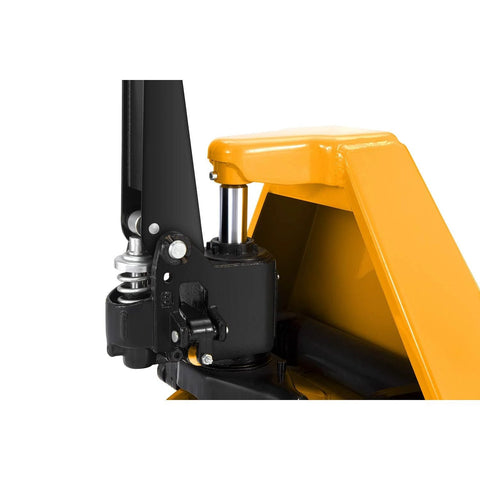 Low Profile Pallet Jack Hand Pallet Truck With Two Inch Lowered Fork Height And 48 By 27 Inch Forks 3300 Lb Capacity close-up view