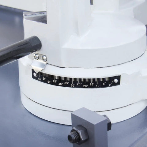 Close-up of miter scale on Beefy Heavy Duty Metal Band Saw With 10 Inch By 7.9 Inch Cutting Capacity, Worm Gear Drive