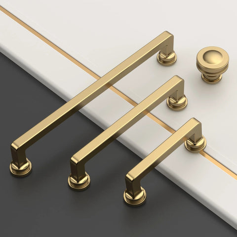 10 Pack Champagne Bronze Cabinet Knobs and Pull Handles Set in Zinc for Kitchen, Dresser Drawers, Easy Installation, Displayed Flat Lay