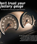 Prosport 52mm oil pressure gauge in car dashboard; close-up of speedometer and tachometer gauges
