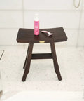 Teak Shower Bench 18 Inch Waterproof Wooden Seat For Inside Showers with Non Slip Feet and Curved Design in bathroom scene