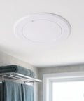 No Fuss Peel And Stick White Round Plumbing Access Panel With Super Secure Grip Removable Abs Pipe Hole Cover For Ceiling And Drywall Six Inch No Drill Quick Swap on a ceiling.