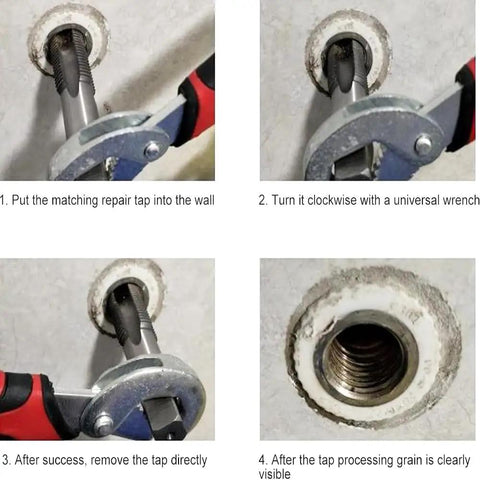 Installation of metalworking tap using 7 Piece M3 To M12 Thread Tap Set For Metalworking Spiral Point Taps Pro Grade With Downward Chip Removal For Through Hole Tapping HSS 6542 Nitriding Coated Coarse Thread M3 M4 M5 M6 M8 M10 M12 By Fongmore.