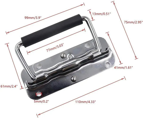 Heavy Duty Two Pack Spring Loaded Folding Handles Drop Straight Into Any Toolbox Or Trunk 4 Inch Stainless Steel Chest Pulls Rocking A Comfy Rubber Grip Kit dimensions and design.