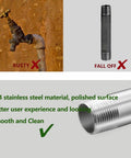 Comparison of rusty tap vs. Heavy Duty Half Inch Stainless Steel Pipe Nipple, 30 Inches Long, Set Of 2, 304 Grade.
