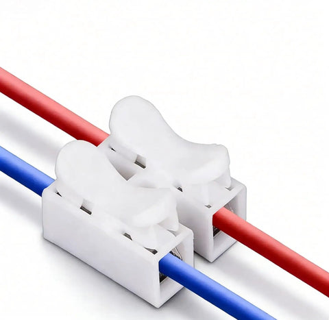 Effortless Push In Terminal Connectors Set 2 Pin Spring Loaded Wires 18 To 28 AWG Tool Free Insertion Vibration Resistant Locking