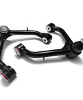 Upper Control Arms Kit For Beefed-Up 2-4 Inch Lift With Tubular Ball Joints And Alpha Chromoly Joints, Maintenance Free Thermofuse Bushings, Hardware Included, Fits 1999-2006 Silverado 1500 Sierra 4WD 4X4 6-Lug, Pair black tubular upper control arms with joints