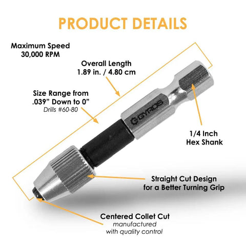 Keyless Mini Chuck Adapter With One Quarter Inch Hex Shank For Micro Drill Bits 60 To 80, Tiny 0 To 0.039 Inch Range, Pro Grade Micro Drill Chuck