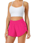 Hot Pink Womens Running Shorts With Quick Dry Fabric Featherweight Stretch Built In Brief Liner Elastic No Slip Waistband Zip Pockets
