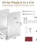 Beefy Stainless Steel 4x4 Post Base Bracket Set Adjustable Internal 3.5x3.5 In Concrete Post Anchor with screws and tools