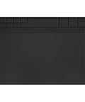 Top view of black Heat Resistant Soldering Mat Silicone Repair Workbench Pad 932 F For Electronics, 16 by 12 inch, showing compartments