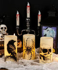 Halloween LED Flameless Candles 3 Pack With 6 Hour Timer Battery Operated 3 Inch Diameter By 6 Inch Height Spooky Decals