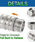 Stainless Steel Garden Hose Quick Connect Fittings Set Three Quarter Inch GHT Heavy Duty Quick Release Connectors detail view.