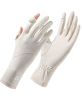 Full Finger UV Protection Driving Gloves For Women, Breathable Touchscreen UPF 50 Sun Blocking Gloves In Soft Beige, One Size