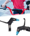 Kids Bike Brake Lever Set For Easy Handbrake Control Lightweight And Sturdy Pair 22.2mm Clamp in black, installed on child's bike.
