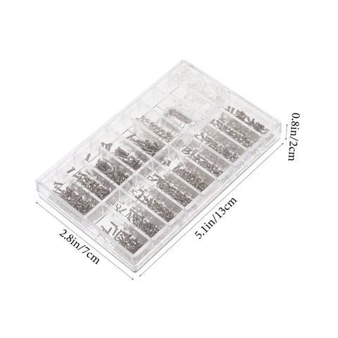 Assorted Eyeglass Repair Screws Kit For Sunglasses And Watches, Durable Metal Fasteners, 12 compartment portable box with sizes