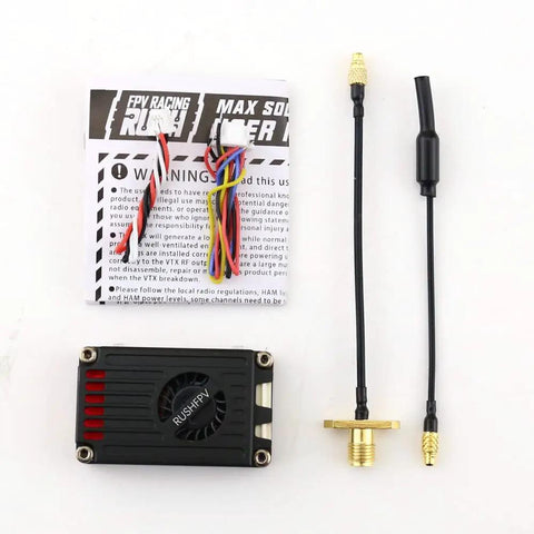 Beefy Two Point Five Watt FPV Transmitter Five Point Eight GHz Long Range For RC Drones with cables and antennas