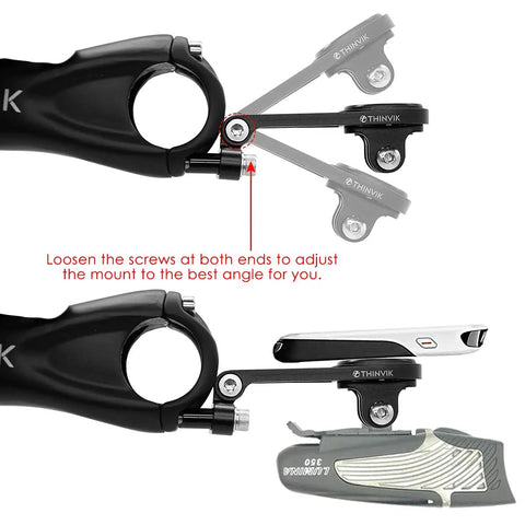 Out Front Extended Bike Computer Mount For Wahoo Elemnt Mini Bolt Roam GPS With Adjustable Angle CNC Aluminum Alloy Lightweight Durable Mounting Stand For Bike Computers And GoPro Hero Cameras with adjustment instructions