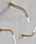 UMJIGF Shower System Brushed Gold Bathroom Shower Faucet Set with Tub Spout, wall-mounted brass spout releasing water.