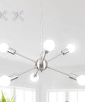 Mid Century Sputnik 6 Light Dope Black Semi Flush Mount Ceiling Fixture With E26 Base For Dining Room Kitchen Living Room Foyer Bar Office Bedroom Modern Chandelier installed view