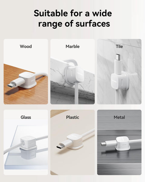Six Pack Magnetic Cable Clips With Smooth Adjustable Adhesive Cord Organizer for multiple surfaces including tile and wood