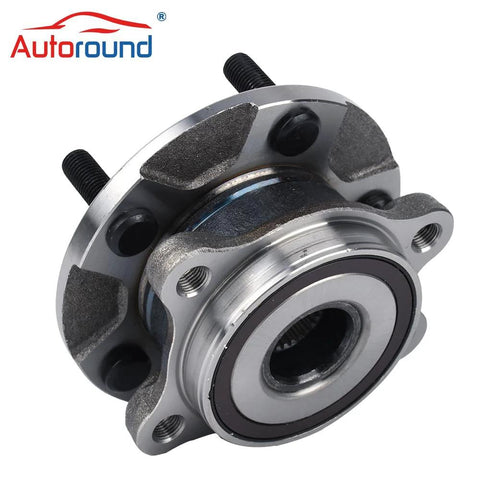 Front Wheel Hub and Bearing Assembly 513258 Fits Scion tC 2011 2016 Manual Transmission Only Toyota RAV4 2006 2012 2013 2018 All Models Mirai 2016 2020 5 Lug With ABS Replacement, showing metal hub with bolts and ABS ring.