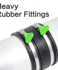 12 Pack Two and a Half Inch Key Type Adjustable Stainless Steel Hose Clamps on pipe with green thumb screws for Dust Collection