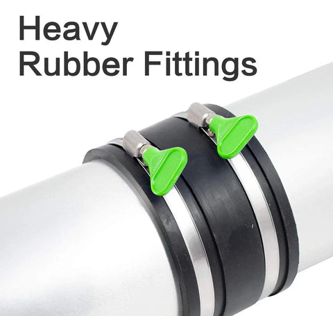 12 Pack Two and a Half Inch Key Type Adjustable Stainless Steel Hose Clamps on pipe with green thumb screws for Dust Collection