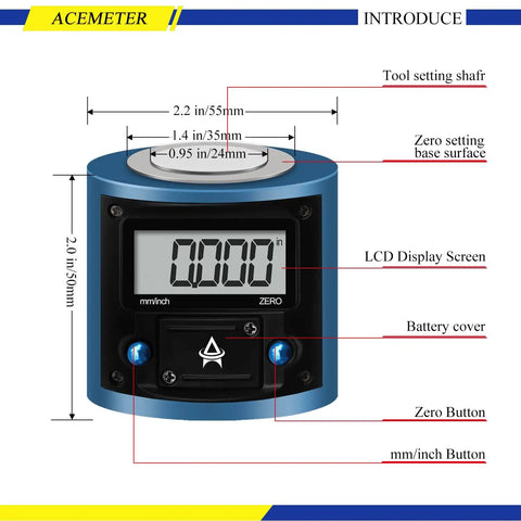 Electronic Z Axis Zero Setter Pro Grade Digital Height Pre Setter For CNC Lathe, Milling Machine, Drilling Machine, blue aluminum body with LCD display