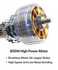 Detail of 800W High Power Motor for Badass Single Dose Electric Coffee Grinder Featuring Rock Solid 80 Millimeter Flat Burrs.