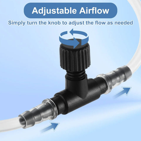 20 Pack T Shaped Aquarium Air Valves For 3 By 16 Inch ID Airline Tubing Black Single Way Control Valve close-up with adjustable knob