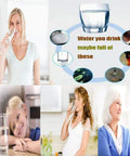 Collage of people drinking water with diagram of contaminants, highlighting water quality concerns.