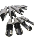Eight piece wood plug cutter set with carbon steel bits, essential for hand drills and home repairs. Upgrade Your Benchtop Game With This Slick Eight Piece Wood Plug Cutter And Dowel Maker Kit Featuring Straight And Tapered Drill Bits In Four Essential Metric Sizes.