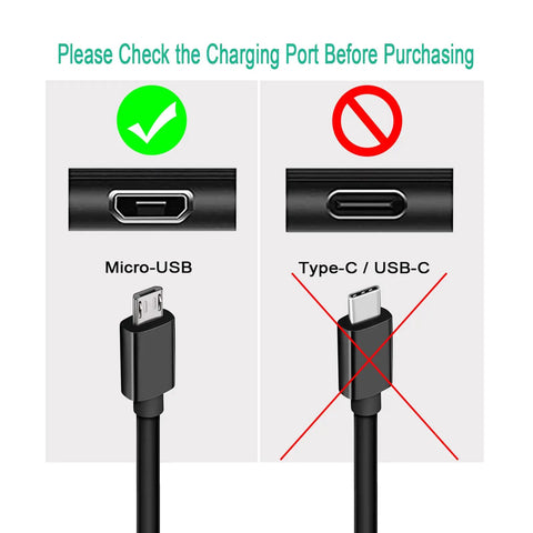Comparison of Micro-USB and USB-C ports highlighting compatibility for 5V USB Wall Charger For Boost Sport Jump Starters GB20 GB30 GB40 GB40HD GB50Pro GB70 GB70XL GB150 And Micro USB Devices Not For USB C Smart Charge Power Adapter UL Listed.