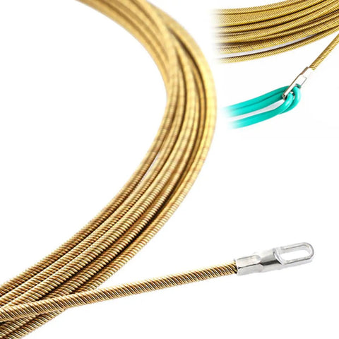 Metal Electrical Cable Puller Tool With Solid Spring For Easy Threading Of Lead Wires, 4mm Flat Head Sturdy Wire Threader For Tight Grooves And Dark Groove Wiring, Electrician Must Have For Quick Wiring Tasks. Brass wire puller with metal loop tip