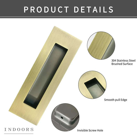 Recessed Finger Flush Pulls With Edge Pull Antique Brass 6 Inch Pop Up Pull Tough As Nails for pocket doors detail view