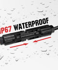 Beefy Solar Extension Cable 10 Ft 10 AWG 30 Amp DC IP67 Waterproof With Tinned Copper Core Red Black Quick Connectors in rain.
