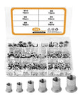 Premium 205Pcs Stainless Steel Rivet Nut Kit For Auto Repair M3-M10 Flat Head Threaded Insert Assortment Tool Set Perfect For Heavy Duty Jobs, 304 steel