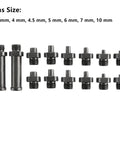 Assorted pins for Adjustable Pin Spanner Wrench For Pulleys And Crankshafts, sizes 3.5mm to 10mm displayed in rows
