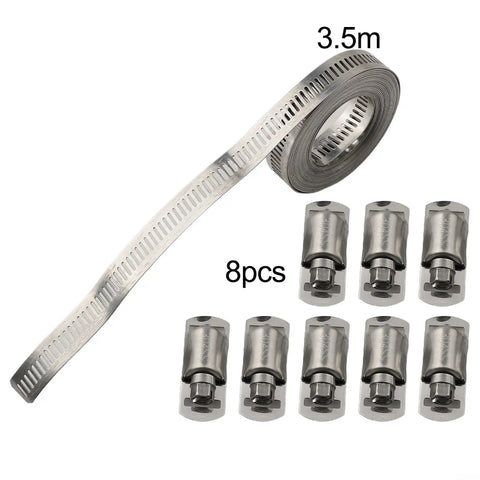 Super Cool Stainless Steel Hose Clamp DIY Kit With Adjustable Worm Gear Strap And Fasteners For Rust Proof Automotive Marine Pipe Repairs In Custom Silver Sizes, 3.5m, 8pcs