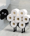 Playful Swan Shaped Toilet Paper Holder Stand Black Metal Bathroom Tissue Organizer For Eight Jumbo Rolls next to toilet