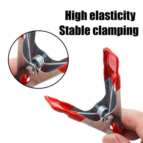 Rock Solid Four Inch Metal Spring Clamps With Grippy Rubber Tips, high elasticity and stable clamping for DIY projects.