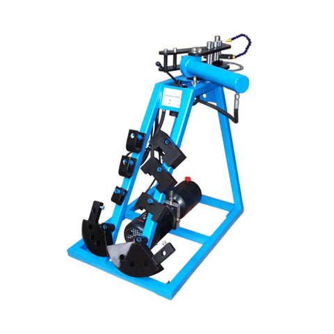 Heavy Duty 10 Ton Electric Hydraulic Pipe Tube Bender 110V With 3 Knockout Dies for steel fabrication, showing blue frame and dies.