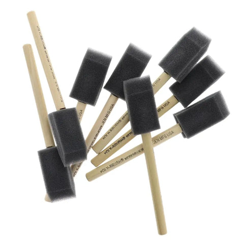 1 Inch Poly Foam Brush Set Pack Of 48 For Smooth, Even Paint Application showing black foam heads and wooden handles