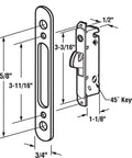 Diagram showing dimensions of Sliding Patio Door Handle Set With Lock And Key Cylinder, Mortise Lock, Face Plate, Complete Replacement.